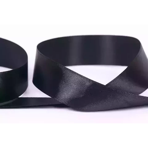 Лента атласная черная 1,2 см длина 25м