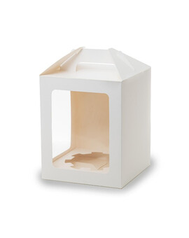 Коробка для торта и кулича Белая с 2 окнами 18х18х22см, изображение 1