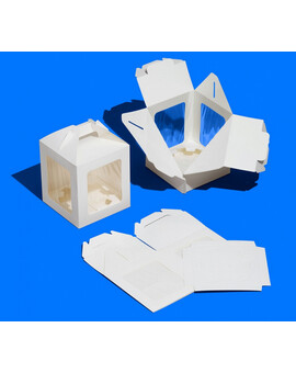 Коробка для торта и кулича Белая с 2 окнами 18х18х22см, изображение 2