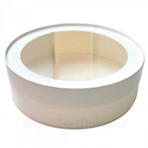 Коробка универсальная круглая с окном Белая d 16см, высота 4,5см